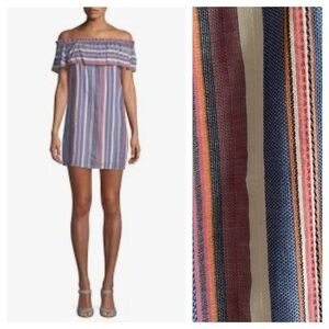 Parker Colorful Stripe Off The Shoulder Ruffle Dress Small